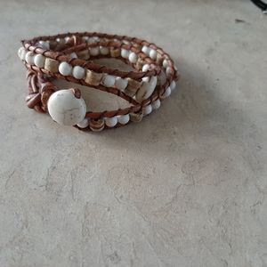 Buffalo turquoise and leather wrap bracelet